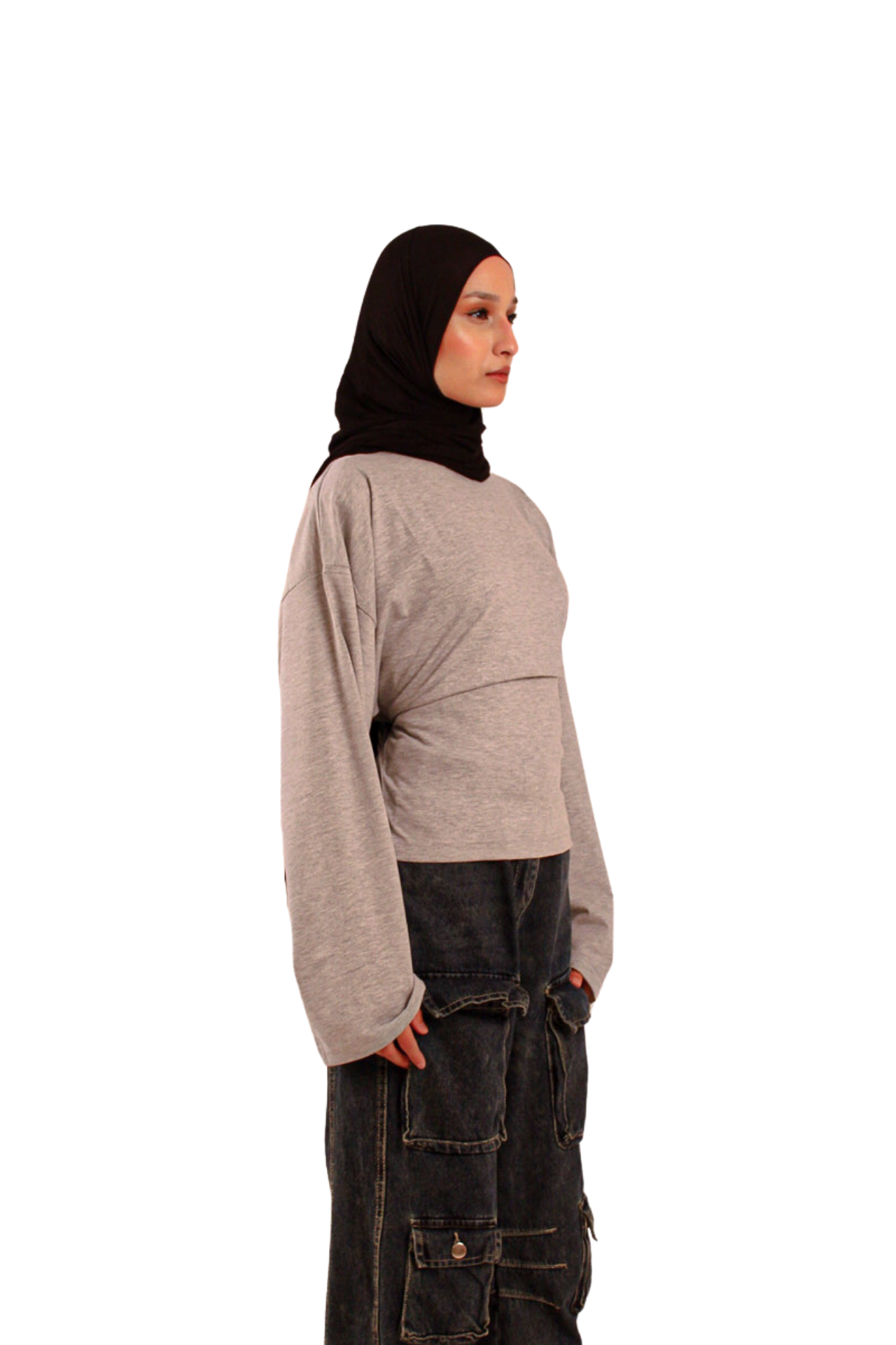 Light Grey Fitted Long Sleeve Tshirt